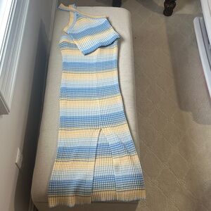Jessica Simpson Blue and Yellow Striped Midi Skirt